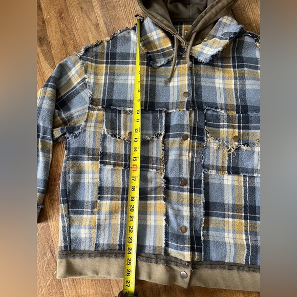 POL Cornflower Blue Plaid Shacket
With Grey Hoodie - Picture 5 of 7